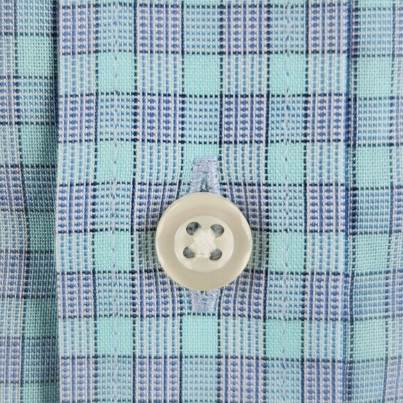 NWT Stafford Travel Button Up Shirt Green Blue Check 14.5 32/33 Regular Woven - Picture 16 of 16